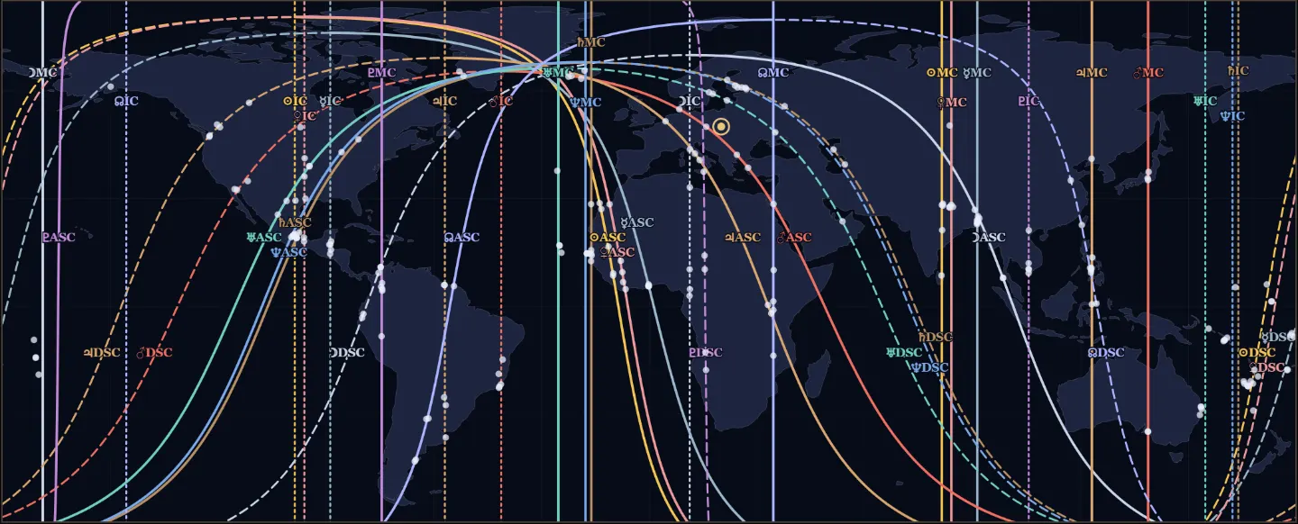 Astrocartography: where on Earth each planet stood on an angle at birth