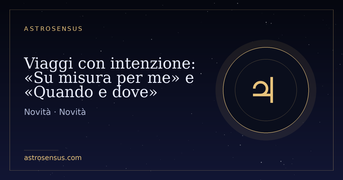 Copertina della voce: Viaggi con intenzione: «Su misura per me» e «Quando e dove»