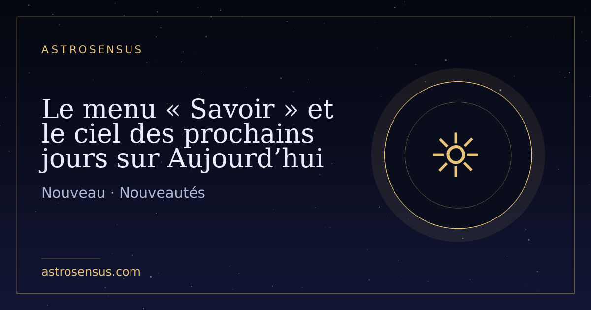 Couverture de l’entrée : Le menu « Savoir » et le ciel des prochains jours sur Aujourd’hui