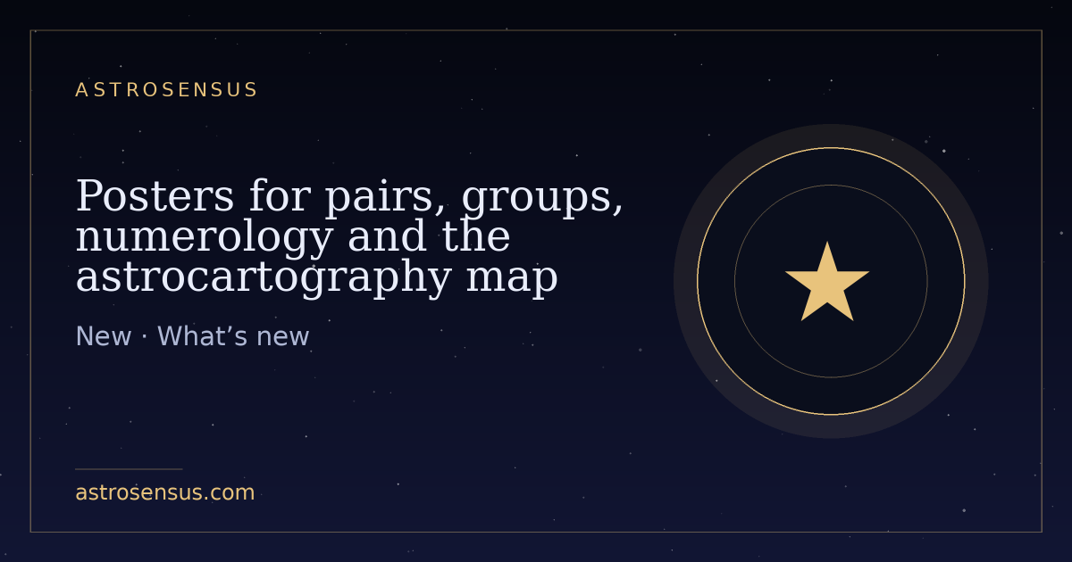 Cover of the entry: Posters for pairs, groups, numerology and the astrocartography map